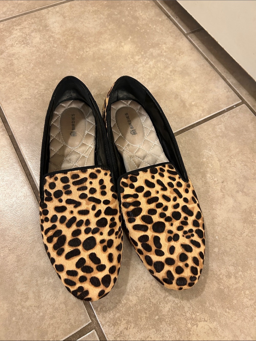 Birdies 8 Leopard-Print Slip-On Loafers in Black and Tan
